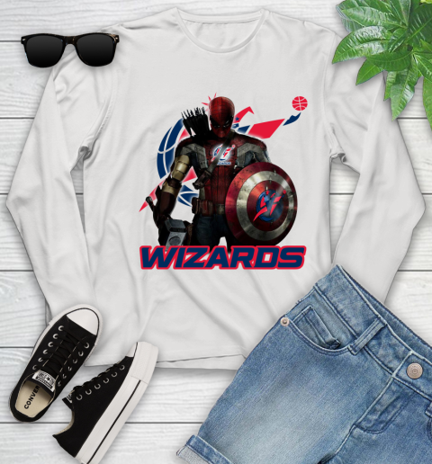 Washington Wizards NBA Basketball Captain America Thor Spider Man Hawkeye Avengers Youth Long Sleeve