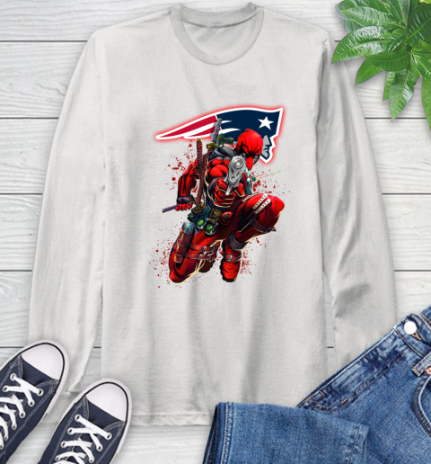 NFL Deadpool Marvel Comics Sports Football New England Patriots Long Sleeve T-Shirt