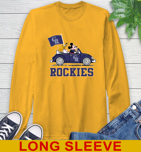 MLB Baseball Colorado Rockies Pluto Mickey Driving Disney Shirt Long Sleeve T-Shirt 3