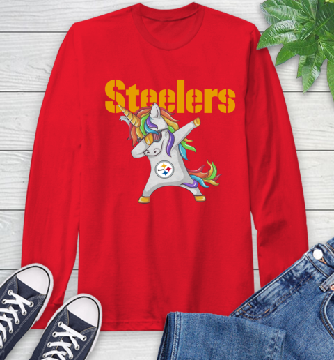 Pittsburgh Steelers NFL Football Funny Unicorn Dabbing Sports Long Sleeve T-Shirt 10