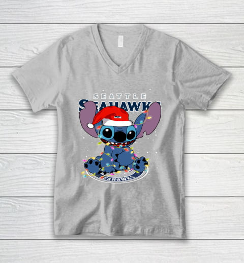 Seattle Seahawks NFL Football noel stitch Christmas V-Neck T-Shirt 2