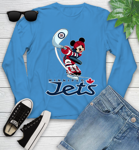 NHL Hockey Winnipeg Jets Cheerful Mickey Mouse Shirt Youth Long Sleeve 7
