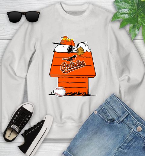 MLB Baltimore Orioles Snoopy Woodstock The Peanuts Movie Baseball T Shirt Youth Sweatshirt