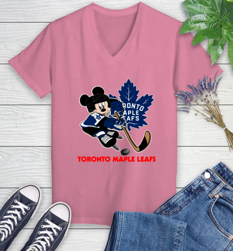 NHL Toronto Maple Leafs Mickey Mouse Disney Hockey T Shirt Women's V-Neck T-Shirt 13