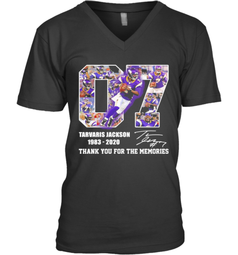 07 Tarvaris Jackson 1983 2020 Thank You For The Memories Signature V-Neck T-Shirt