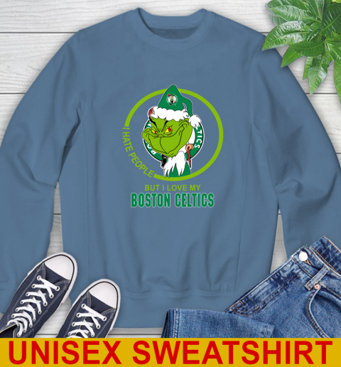 Boston Celtics NBA Christmas Grinch I Hate People But I Love My Favorite Basketball Team Sweatshirt 8