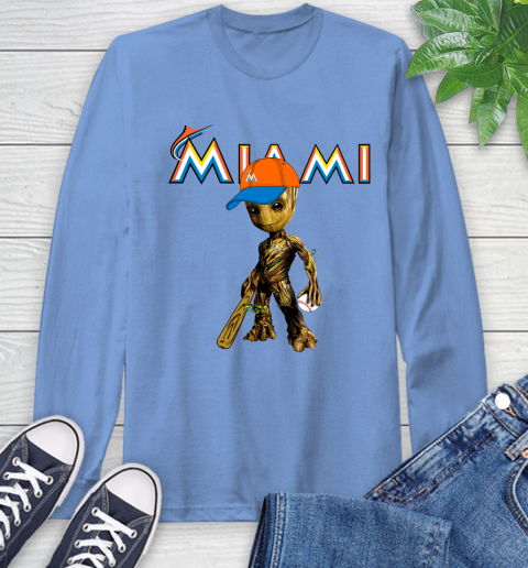 MLB Miami Marlins Groot Guardians Of The Galaxy Baseball Long Sleeve T-Shirt 11