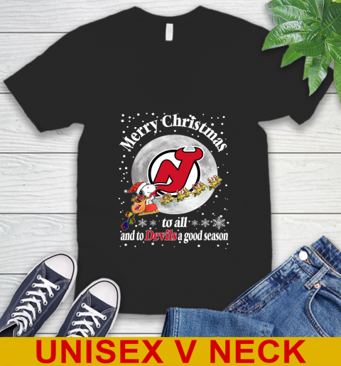 New Jersey Devils Merry Christmas To All And To Devils A Good Season NHL Hockey Sports V-Neck T-Shirt