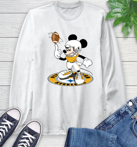 NFL Football Pittsburgh Steelers Cheerful Mickey Disney Shirt Long Sleeve T-Shirt 2