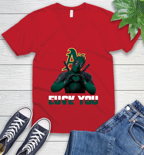MLB Oakland Athletics Deadpool Love You Fuck You Baseball Sports V-Neck T-Shirt 6