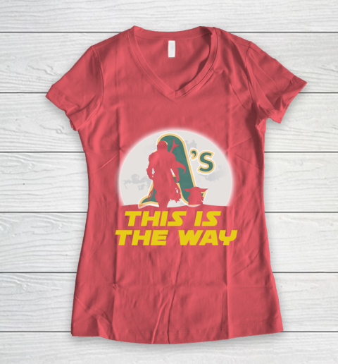 Oakland Athletics MLB Baseball Star Wars Yoda And Mandalorian This Is The Way Women's V-Neck T-Shirt 4