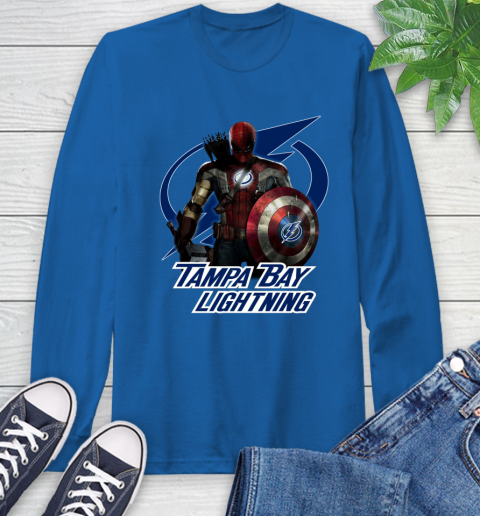 NHL Captain America Thor Spider Man Hawkeye Avengers Endgame Hockey Tampa Bay Lightning Long Sleeve T-Shirt 9