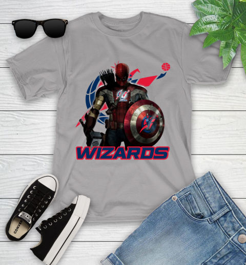 Washington Wizards NBA Basketball Captain America Thor Spider Man Hawkeye Avengers Youth T-Shirt 4