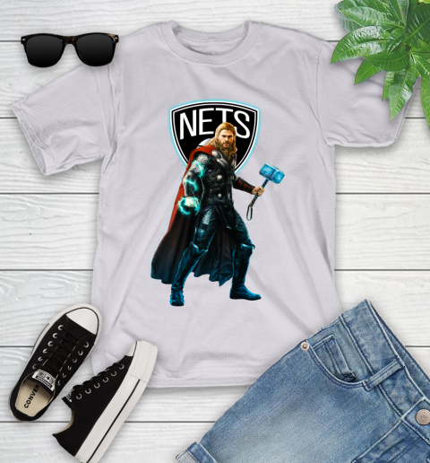 NBA Thor Avengers Endgame Basketball Brooklyn Nets Youth T-Shirt 4