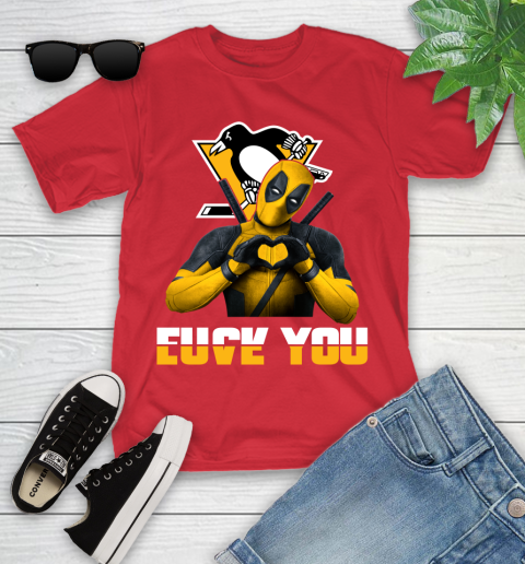 NHL Pittsburgh Penguins Deadpool Love You Fuck You Hockey Sports Youth T-Shirt 13