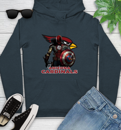 NFL Captain America Thor Spider Man Hawkeye Avengers Endgame Football Arizona Cardinals Youth Hoodie 8