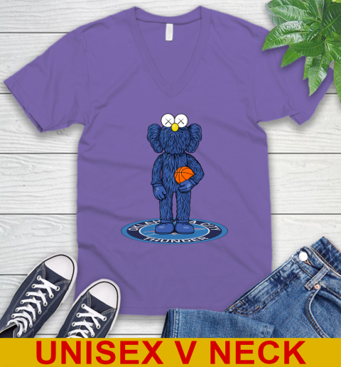 NBA Basketball Oklahoma City Thunder Kaws Bff Blue Figure Shirt V-Neck T-Shirt 9