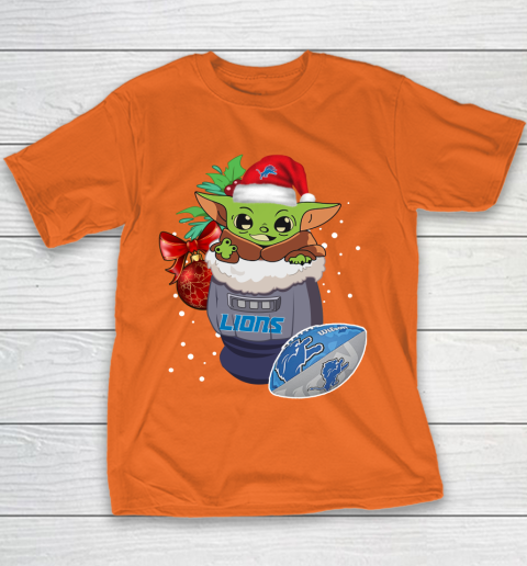 Detroit Lions Christmas Baby Yoda Star Wars Funny Happy NFL Youth T-Shirt 6