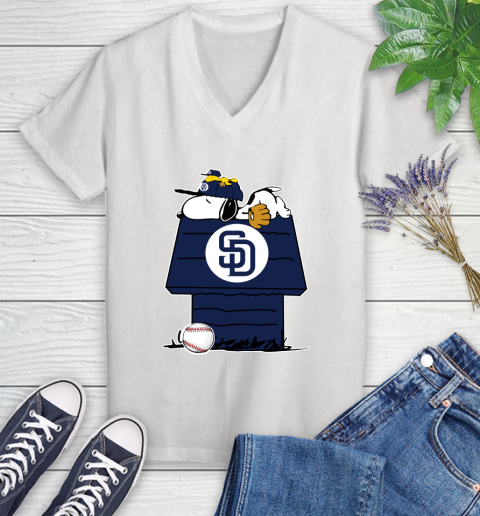 MLB San Diego Padres Snoopy Woodstock The Peanuts Movie Baseball T Shirt Women's V-Neck T-Shirt