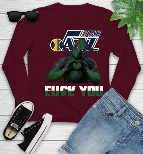 NBA Utah Jazz Deadpool Love You Fuck You Basketball Sports Youth Long Sleeve 6