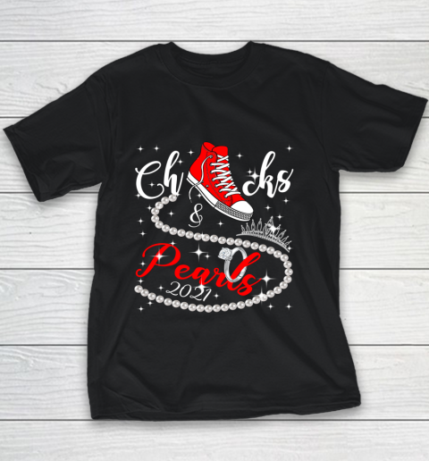 Chucks and Pearls 2021 HBCU Black Girl Magic Red Gift Youth T-Shirt