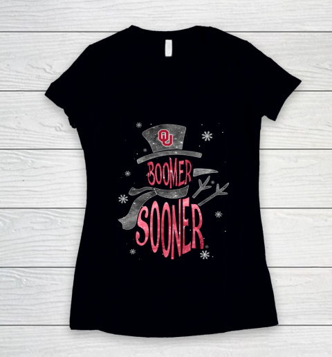 Oklahoma Sooners Christmas Snowman Women's V-Neck T-Shirt
