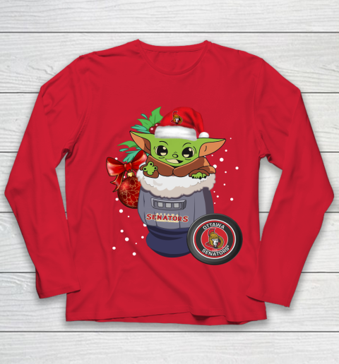 Ottawa Senators Christmas Baby Yoda Star Wars Funny Happy NHL Youth Long Sleeve 10