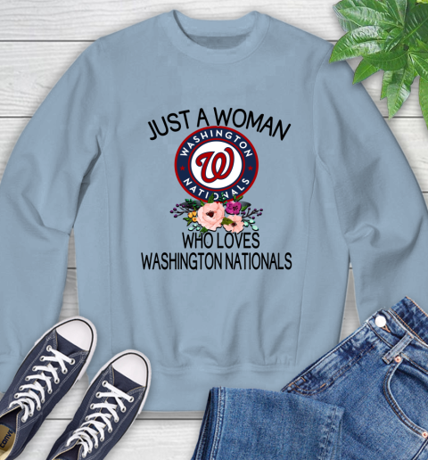 MLB Just A Woman Who Loves Washington Nationals Baseball Sports Sweatshirt 5