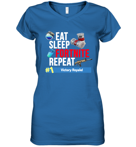 qzfr eat sleep fortnite repeat for gamer 1 victory royale fortnite shirts women v neck t shirt 39 front royal