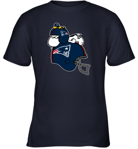 zvpn snoopy and woodstock resting on new englands patriots helmet youth t shirt 26 front navy