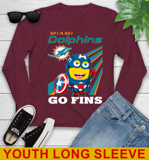 NFL Football Miami Dolphins Captain America Marvel Avengers Minion Shirt Youth Long Sleeve 6