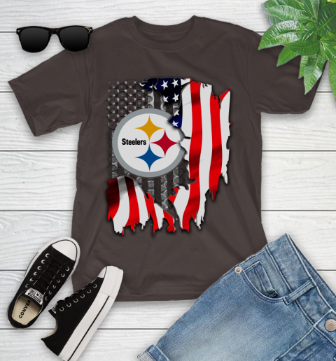 Pittsburgh Steelers NFL Football American Flag Youth T-Shirt 7