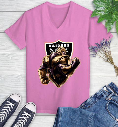 NFL Thanos Avengers Endgame Football Sports Oakland Raiders Women's V-Neck T-Shirt 14