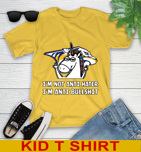 Nashville Predators NHL Hockey Unicorn I'm Not Anti Hater I'm Anti Bullshit Youth T-Shirt 8
