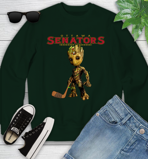 Ottawa Senators NHL Hockey Groot Marvel Guardians Of The Galaxy Youth Sweatshirt 10