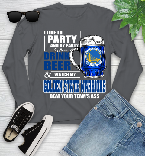 NBA Drink Beer and Watch My Golden State Warriors Beat Your Team's Ass Basketball Youth Long Sleeve - Image 10