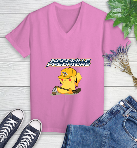 NHL Pikachu Hockey Sports Nashville Predators Women's V-Neck T-Shirt 14