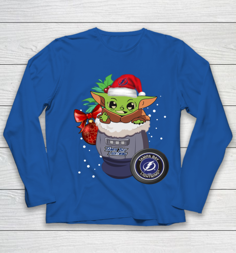 Tampa Bay Lightning Christmas Baby Yoda Star Wars Funny Happy NHL Youth Long Sleeve 9