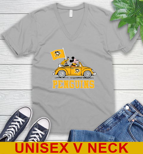 NHL Hockey Pittsburgh Penguins Pluto Mickey Driving Disney Shirt V-Neck T-Shirt 4