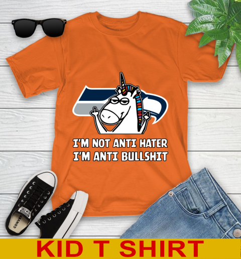 Seattle Seahawks NFL Football Unicorn I'm Not Anti Hater I'm Anti Bullshit Youth T-Shirt 7