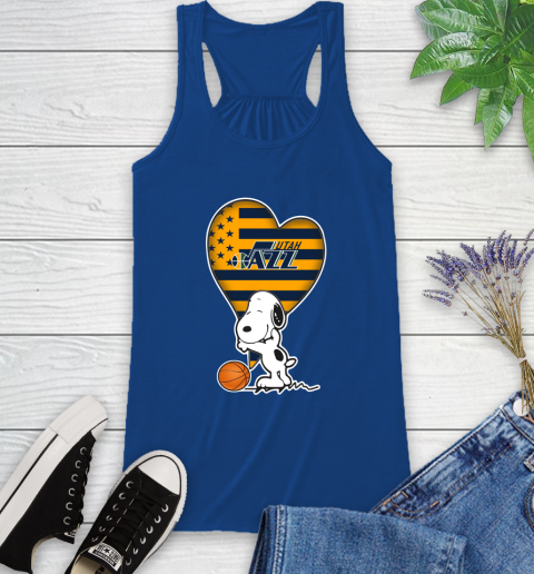 Utah Jazz NBA Basketball The Peanuts Movie Adorable Snoopy Racerback Tank 9