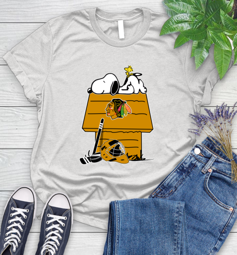 Chicago Blackhawks NHL Hockey Snoopy Woodstock The Peanuts Movie Women's T-Shirt