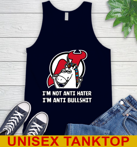 New Jersey Devils NHL Hockey Unicorn I'm Not Anti Hater I'm Anti Bullshit Tank Top 3