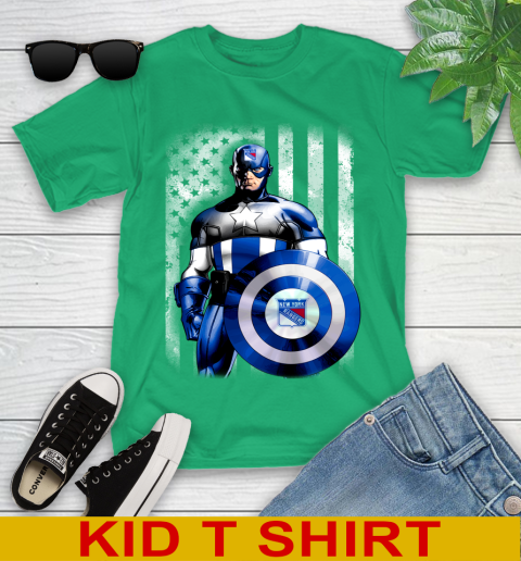 New York Rangers NHL Hockey Captain America Marvel Avengers American Flag Shirt Youth T-Shirt 7