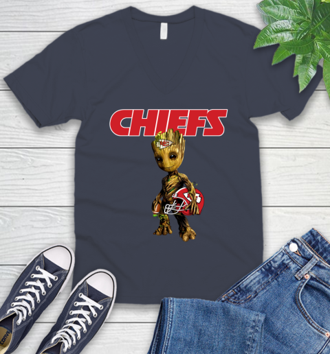 Kansas City Chiefs NFL Football Groot Marvel Guardians Of The Galaxy V-Neck T-Shirt 9