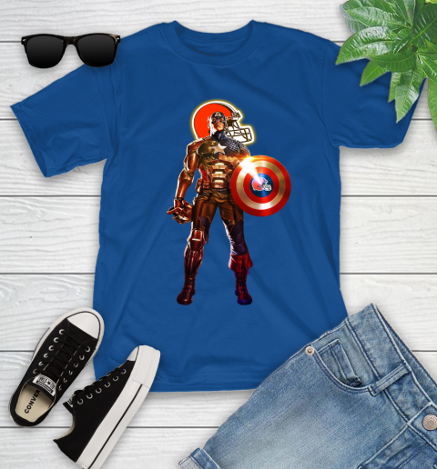 NFL Captain America Marvel Avengers Endgame Football Sports Cleveland Browns Youth T-Shirt 9