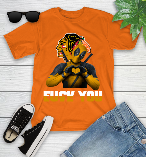 NHL Chicago Blackhawks Deadpool Love You Fuck You Hockey Sports Youth T-Shirt 9