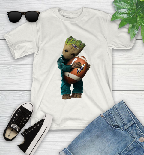NFL Groot Guardians Of The Galaxy Football Sports Baltimore Ravens Youth T-Shirt