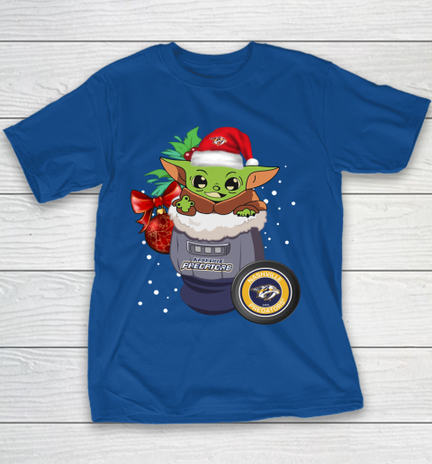 Nashville Predators Christmas Baby Yoda Star Wars Funny Happy NHL Youth T-Shirt 8