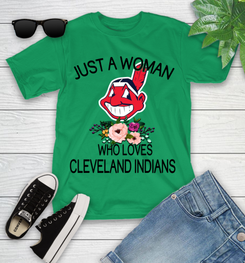 MLB Just A Woman Who Loves Cleveland Indians Baseball Sports Youth T-Shirt 3